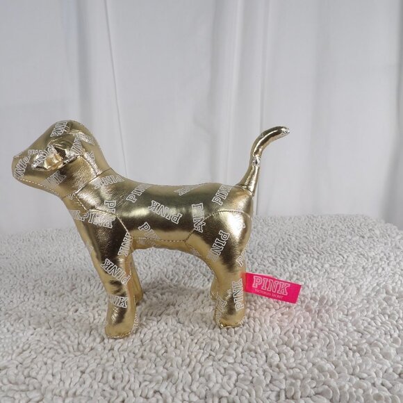 VICTORIA SECRET VS PINK 7" Gold Metallic Stuffed Animal Puppy Dog Plush Toy - Picture 2 of 7